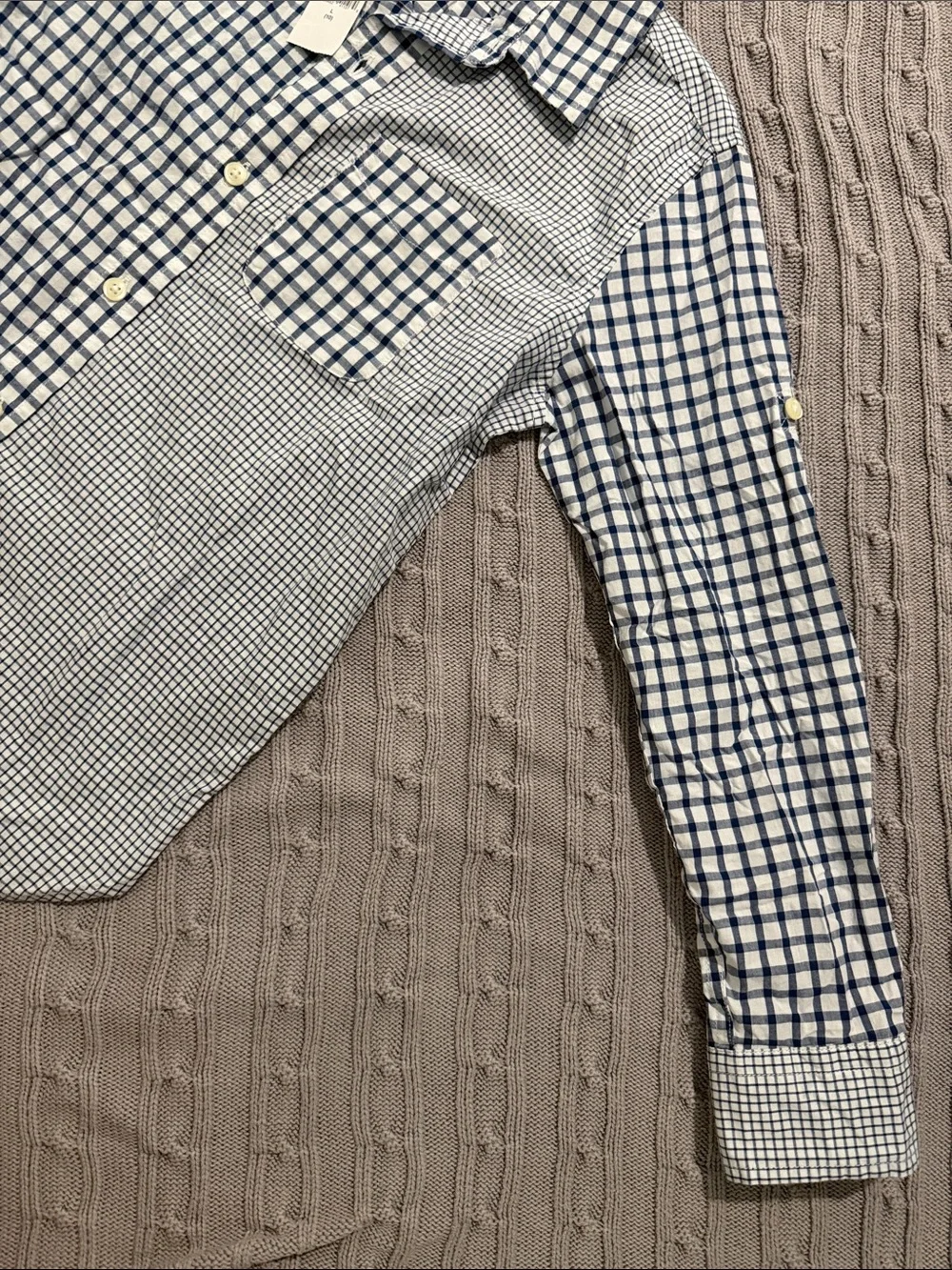 GAP Boys 10 Blue and White Check Patchwork Button-Down Shirt
